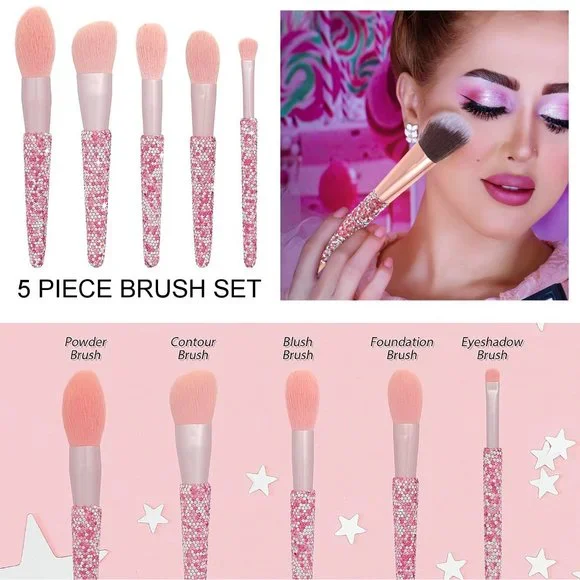 NWT Sparkling Crystal Rhinestone Bling Pink Stocking Stuffers Makeup Bru… - Picture 8 of 17